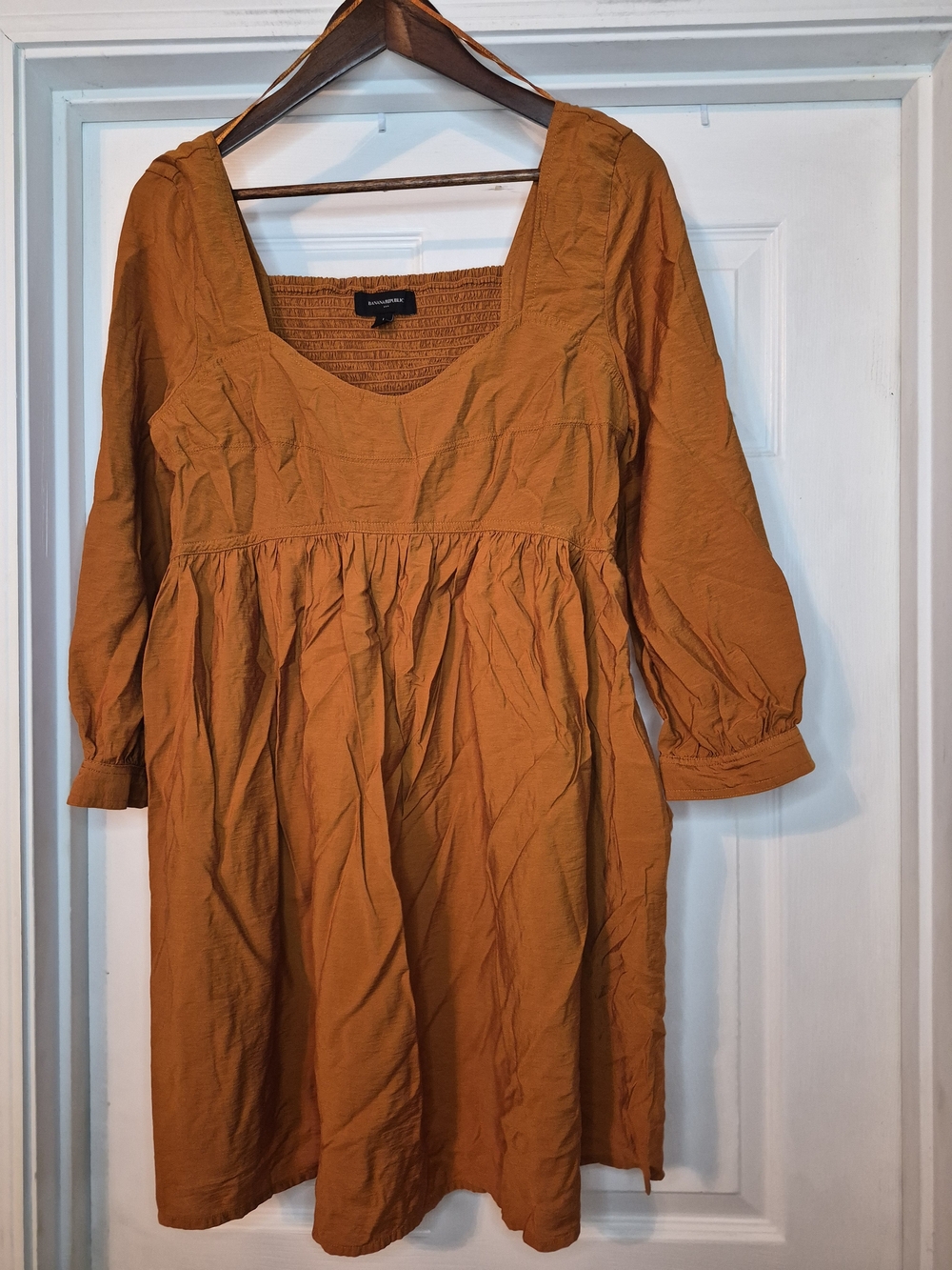 Banana Republic Rust Orange Dress with Smocked Back Large Linen Blend